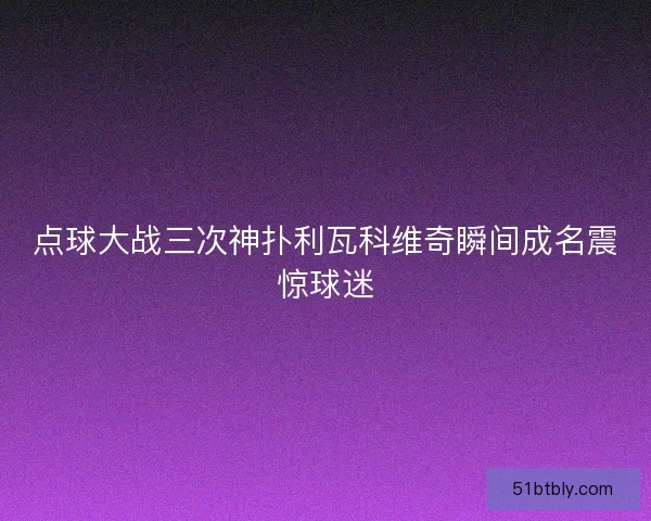 点球大战三次神扑利瓦科维奇瞬间成名震惊球迷
